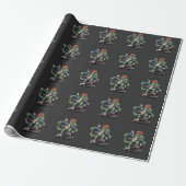 Punk Dinosaur Velociraptor Grappig Skateboarden Cadeaupapier (Uitgerold)