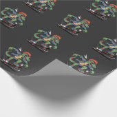 Punk Dinosaur Velociraptor Grappig Skateboarden Cadeaupapier (Hoek)