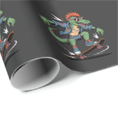 Punk Dinosaur Velociraptor Grappig Skateboarden Cadeaupapier (Rol Hoek)