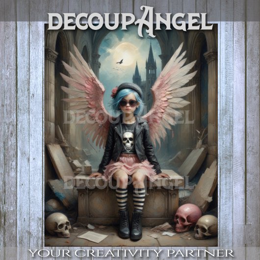 Punk Engel in Strepen Decoupage Tissuepapier
