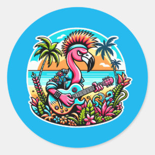 Punk Flamingo Rockstar - Tropical Paradise Guitar Ronde Sticker