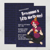 Punk Gamer Cartoon Teen Girl 14e Verjaardag Kaart (Voorkant / Achterkant)