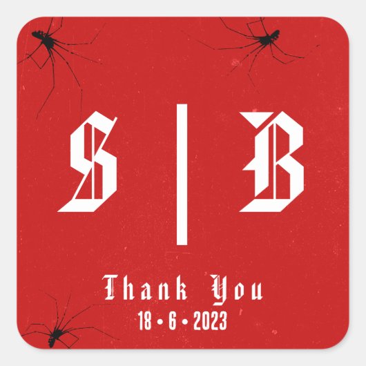 Punk Gothic Monogram minimalistisch huwelijk Vierkante Sticker (Voorkant)