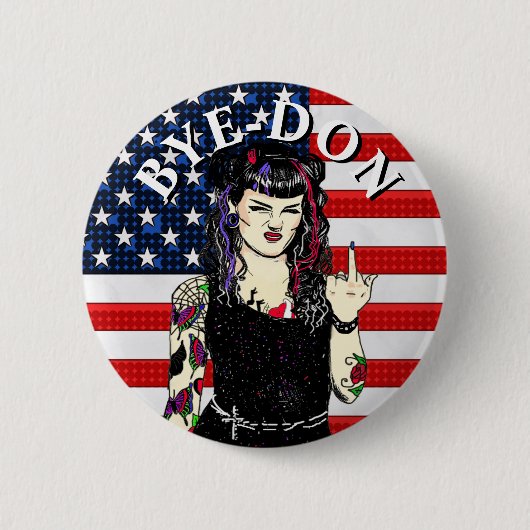 Punk gothisch meisje dat de vogel BYE-DON viert Ronde Button 5,7 Cm (Voorkant)