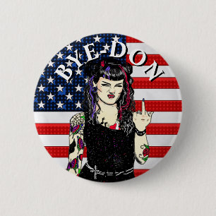 Punk gothisch meisje dat de vogel BYE-DON viert Ronde Button 5,7 Cm