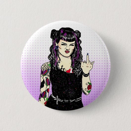 Punk gothisch meisje dat de vogelhand uittrekt ronde button 5,7 cm (Voorkant)