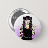 Punk gothisch meisje dat de vogelhand uittrekt ronde button 5,7 cm (Voorkant /achterkant)