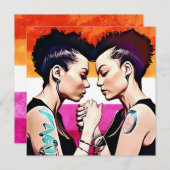 Punk Gotisch Lesbisch Paar op Strand Bruiloft Kaart (Voorkant / Achterkant)