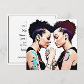 Punk Gotisch Lesbisch Paar op Strand Bruiloft Kaart (Voorkant / Achterkant)