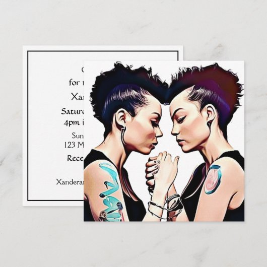 Punk Gotisch Lesbisch Paar op Strand Bruiloft Kaart (Voorkant / Achterkant)