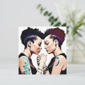 Punk Gotisch Lesbisch Paar op Strand Bruiloft Kaart (Staand voorkant)