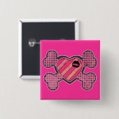 Punk hart en kruisgraten vierkante button 5,1 cm (Voorkant /achterkant)