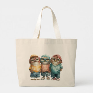 Punk Hipster Owls Grote Tote Bag