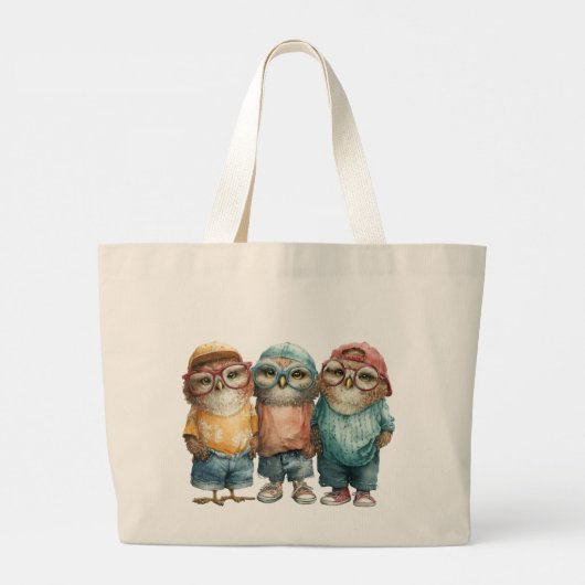 Punk Hipster Owls Grote Tote Bag (Achterkant)