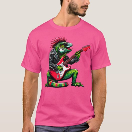 Punk Iguana Rock'N Roll Goth Lizard Guitar Awesome T-shirt (Voorkant)