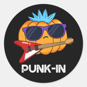 Punk-in Funny Punk Rock Pumpkin Pun Dark BG Ronde Sticker