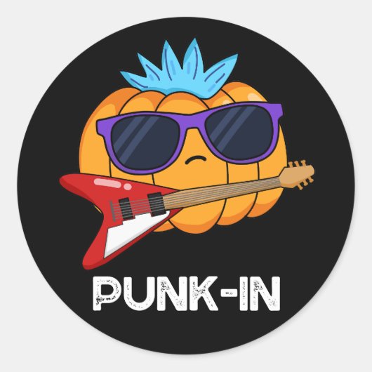 Punk-in Funny Punk Rock Pumpkin Pun Dark BG Ronde Sticker (Voorkant)
