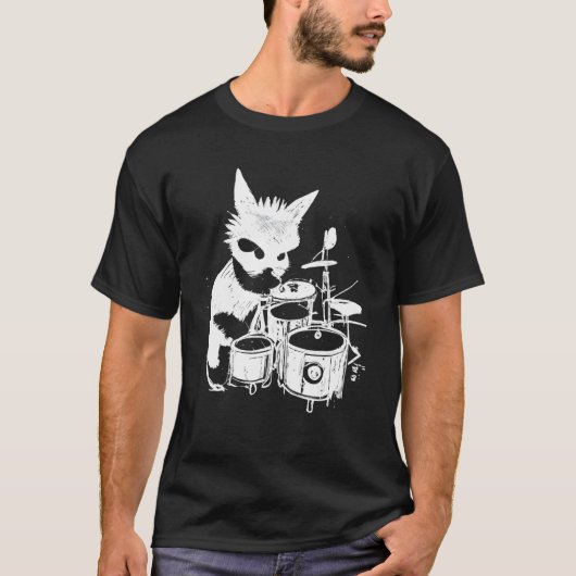 Punk Kat Drumspelend 5 T-shirt (Voorkant)