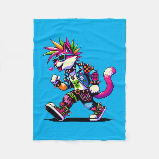 Punk kattenhouding - Cool Pixel Art Rebel Design Fleece Deken (Voorkant)