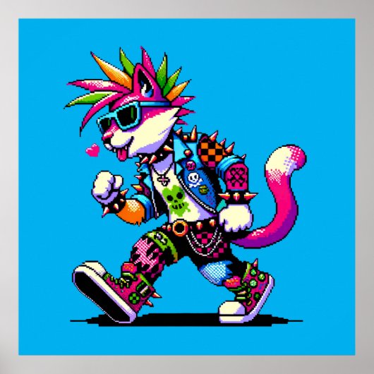 Punk kattenhouding - Cool Pixel Art Rebel Design Poster (Voorkant)