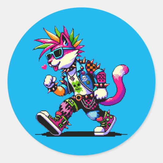 Punk kattenhouding - Cool Pixel Art Rebel Design Ronde Sticker (Voorkant)