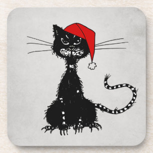 Punk Kerst: Ragged Cat met Santa Hat Gothic Bier Onderzetter