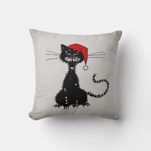 Punk Kerst: Ragged Cat met Santa Hat Gothic Kussen