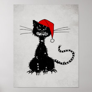 Punk Kerst: Ragged Cat met Santa Hat Gothic Poster