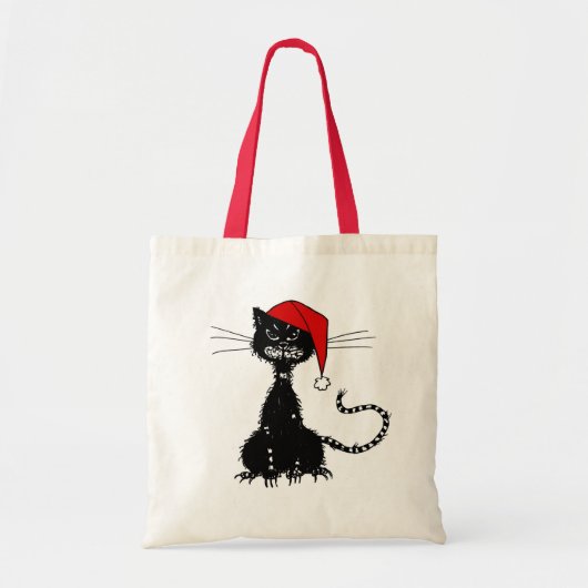 Punk Kerst: Ragged Cat met Santa Hat Tote Bag (Voorkant)