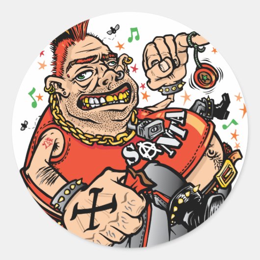 Punk kerstman ronde sticker (Voorkant)