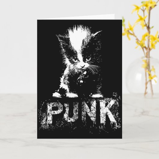Punk Kitten Cat With Mohawk Nge Gothic Design Kaart (Gele Bloem)