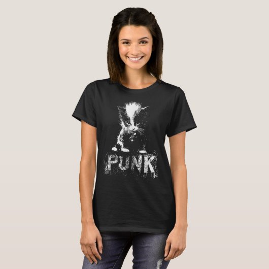 Punk Kitten Cat With Mohawk Nge Gothic Design T-shirt (Voorkant volledig)