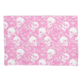 Punk meisjesachtig gothisch roze schedels & blad H Kussensloop