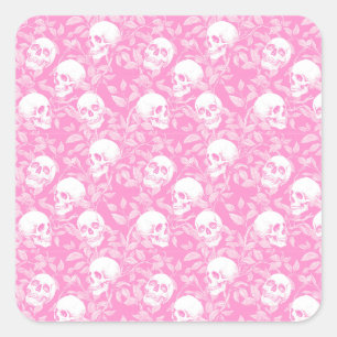 Punk meisjesachtig gothisch roze schedels & blad H Vierkante Sticker