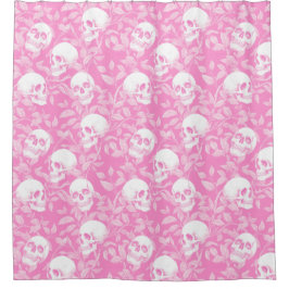 Punk meisjesachtig Gothisch roze schedels & geblad Douchegordijn