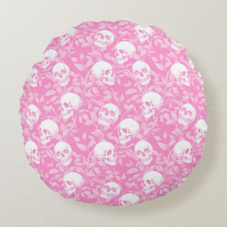 Punk meisjesachtig gothisch roze schedels & geblad rond kussen