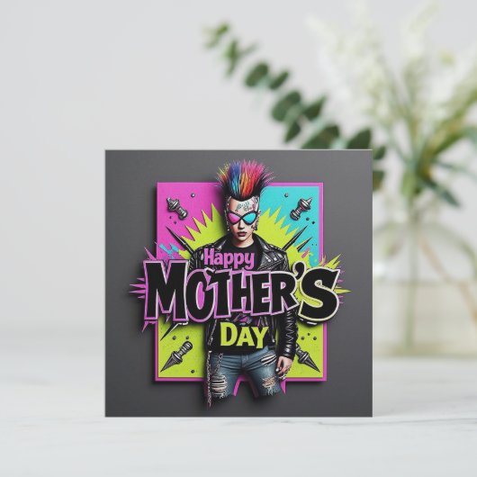 Punk Moederdag Parels Simmer Card Feestdagenkaart (Staand voorkant)