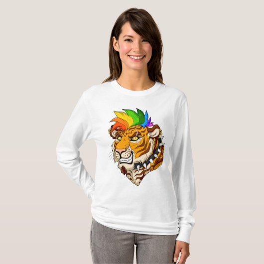 Punk/Mohawk Tiger Women's Basic Lonsleeve T-Shirt (Voorkant volledig)
