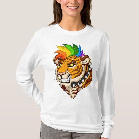 Punk/Mohawk Tiger Women's Basic Lonsleeve T-Shirt (Voorkant)