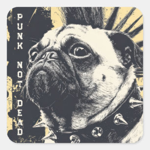 Punk Niet Dood Bulldog – Rock Dog Art Vierkante Sticker