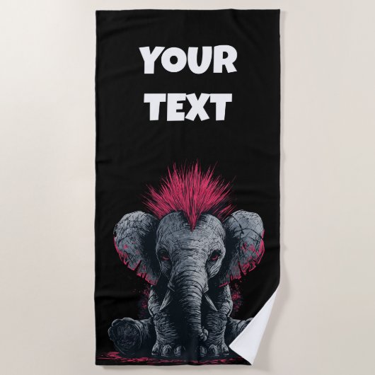 Punk Olifant Kunst – Mohawk Dierontwerp Strandlaken (Voorkant)