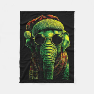 Punk Olifant Met Sungles Kerstman Hoed Kerstmis Ro Fleece Deken