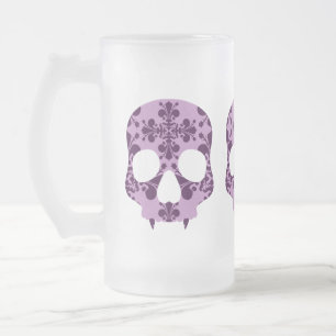 Punk paarse Damask Fanged Skull Beer mok
