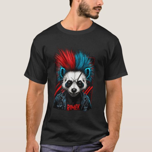Punk Panda Een opgefokte look Geweldige Panda Beer T-shirt (Voorkant)