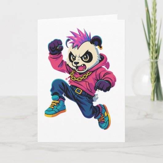 Punk Panda Power Feestdagen Kaart (Voorkant)