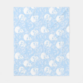 Punk pastelblauwe gotische schedels & gebladerte H Fleece Deken