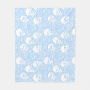 Punk pastelblauwe gotische schedels & gebladerte H Fleece Deken