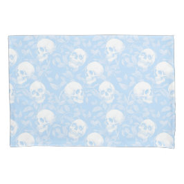 Punk pastelblauwe gotische schedels & gebladerte H Kussensloop