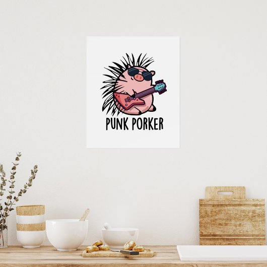 Punk Porker Funny Rocker Pig Pun Poster (Keuken)