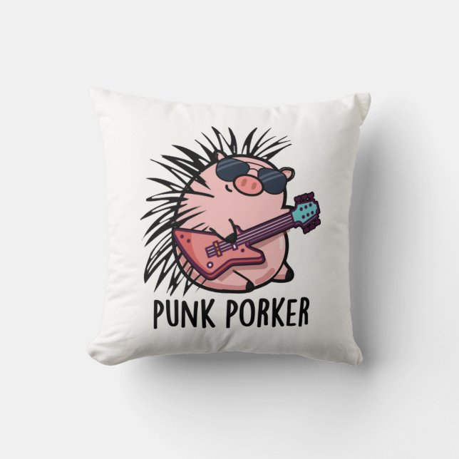 Punk Porker Grappige Punk Rocker Pig Pun Kussen (Voorkant)